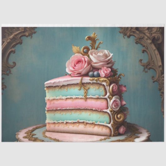 Pastel Rokoko Cake Slice Decoupage | Gewebe Seidenpapier (Vorderseite)