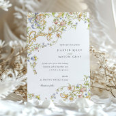 Pastel Rokoko Scrollwork Floral Wedding Einladung