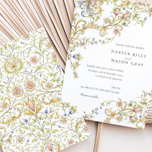 Pastel Rokoko Scrollwork Floral Wedding Einladung