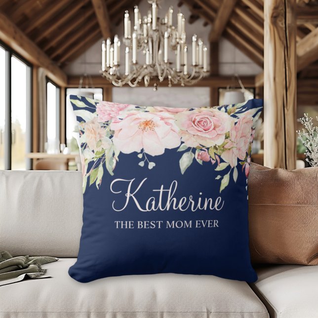 Pastel Rosa Blume Florenz Die beste Mama aller Zei Kissen (In situ)
