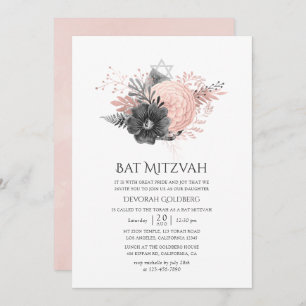 Pastel Rosa und Holzkohle Bat Mitzvah Einladung