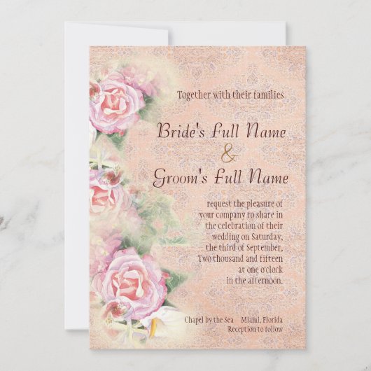 Pastel Rose & Calla Lilies Hochzeit Einladung (Vorderseite)