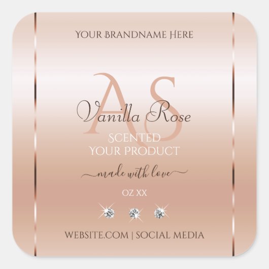 Pastel Rose Coral Product Labels Jewels Initials Quadratischer Aufkleber (Vorderseite)