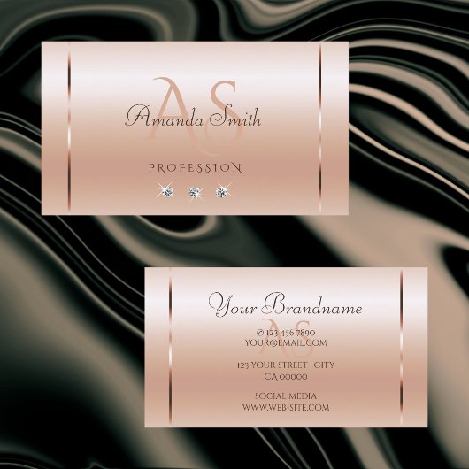 Pastel Rose Coral Shimmery Sparkle Jewels Initials Visitenkarte