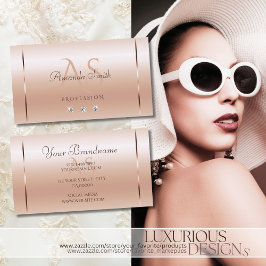 Pastel Rose Coral Shimmery Sparkle Jewels Initials Visitenkarte