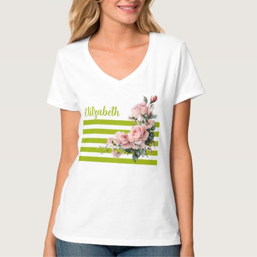 Pastel Rose floraler T - Shirt (Vorderseite)