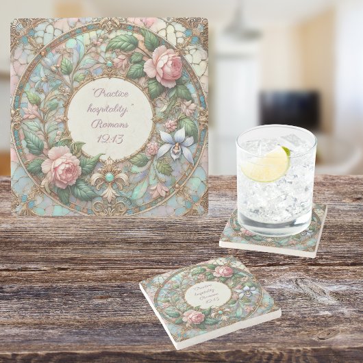 Pastel Rose Garden individuell anpassbare Bibel Ve Steinuntersetzer