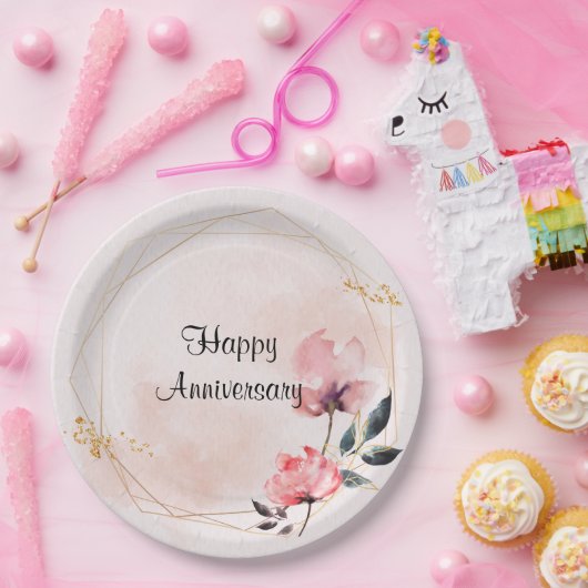 Pastel Rose glücklicher Jahrestag Pappteller (Party)