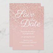Pastel Rose Gold Blush Ombre Glitzer Save the Date Einladung (Vorne/Hinten)