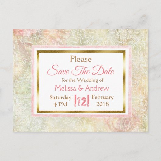 Pastel-Rose Save the Date Hochzeitskarten Ankündigungspostkarte (Vorderseite)