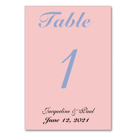 Pastel Rose und Blue Wedding Reception Numbers Tischnummer (Vorderseite)