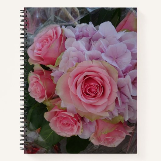 Pastel-Rose und Hydrangea-Blume-Notebook Notizblock (Vorderseite)
