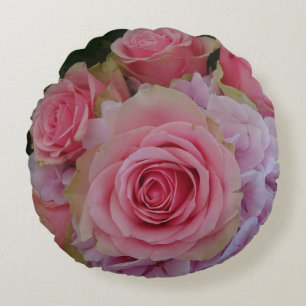 Pastel-Rose und Hydrangea-Blume Rundkissen Rundes Kissen