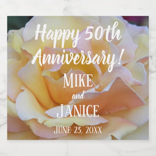 Pastel-Rose zum 50. Hochzeitstag Schaumweinetikett (Einzelnes Label)