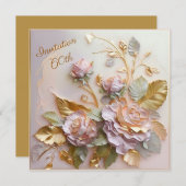 Pastel Rosegold Rose 60. Einladung (Vorne/Hinten)