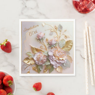 Pastel Rosegold Rose 60. Einladung Serviette