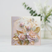 Pastel Rosegold Skulpturierte Rose 50. Save The Date (Stehend Vorderseite)
