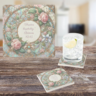 Pastel-Rosengarten Bibelvers zum Anpassen Steinuntersetzer