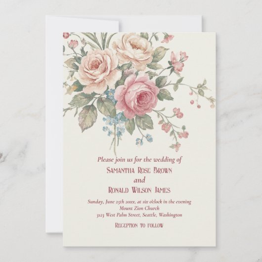 Pastel Roses Shabby Chic Wedding  Einladung (Vorderseite)