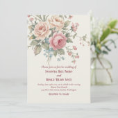 Pastel Roses Shabby Chic Wedding  Einladung (Stehend Vorderseite)
