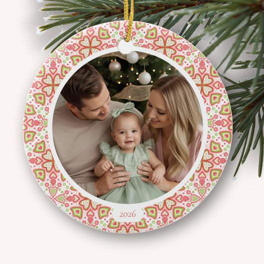 Pastel Round Ceramic Photo Christmas Ornament 