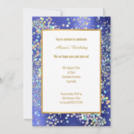PASTEL ROYAL BLUE TEXTURED HOLOGRAPHIC INVITATION EINLADUNG (Vorderseite)