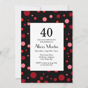 Pastel Ruby Cranberry Polka Dot Black 40 Geburtsta Einladung