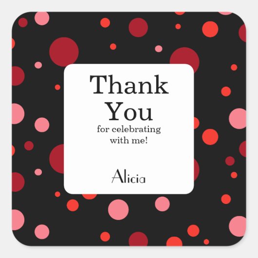 Pastel Ruby Cranberry Polka Dot Black Vielen Dank Quadratischer Aufkleber (Vorderseite)
