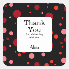 Pastel Ruby Cranberry Polka Dot Black Vielen Dank Quadratischer Aufkleber