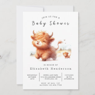 Pastel Rustic Barn Cow Babydusche Einladung