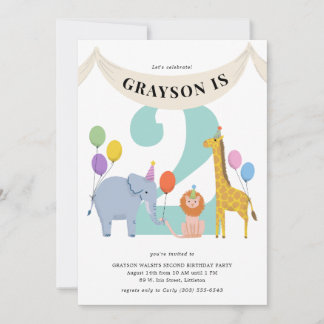 Pastel Safari Animals Kindergeburtstag Party Einladung