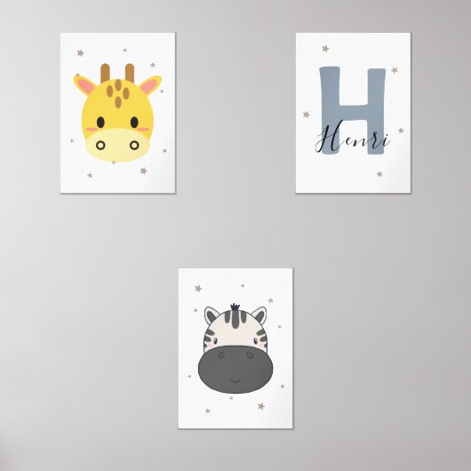 Pastel Safari Nursery Wall Art Set Giraffe Zebra (Vorderseite)