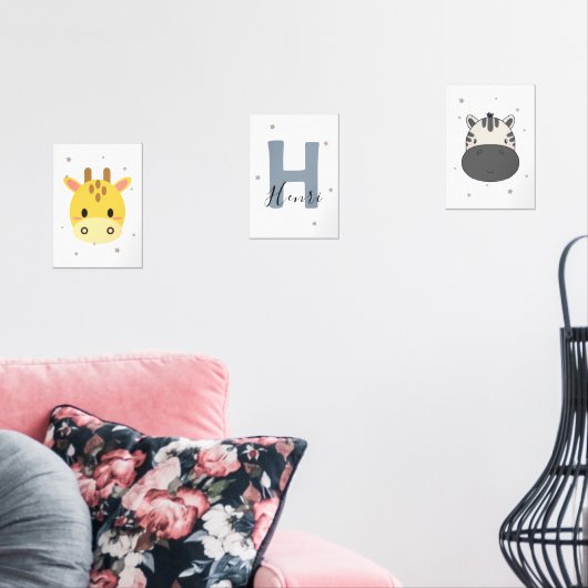 Pastel Safari Nursery Wall Art Set Giraffe Zebra (Wohnzimmer)