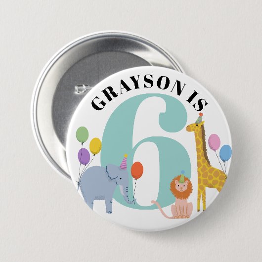 Pastel Safari Tiere Geburtsname und Alter Button (Vorne & Hinten)