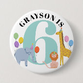 Pastel Safari Tiere Geburtsname und Alter Button (Vorderseite)