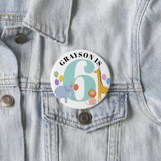 Pastel Safari Tiere Geburtsname und Alter Button (Beispiel)