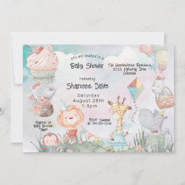 Pastel Safari Tiere Personalisiert Babydusche Einladung