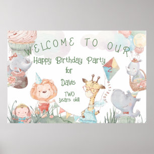 Pastel Safari Tiere Personalisiert Geburtstagspart Poster