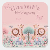 Pastel Safari - Wasserfarbene Jungtiere | Quadratischer Aufkleber (Vorderseite)