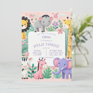 Pastel Safari Wild Birthday Einladung