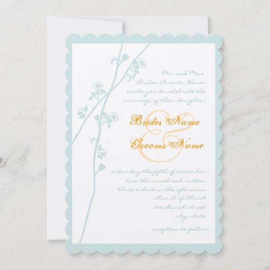 Pastel Sage Blue Snapdragon Coral Blume Hochzeit Einladung (Vorderseite)