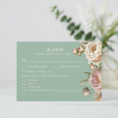 Pastel Sage Green and Blush Pink Peonies RSVP Card (Stehend Vorderseite)