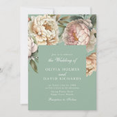 Pastel Sage Green and Blush Pink Peony Wedding Einladung (Vorderseite)