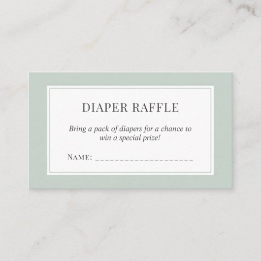 Pastel Sage Green Baby Dusche Windeln Raffle Ticke Begleitkarte (Vorderseite)