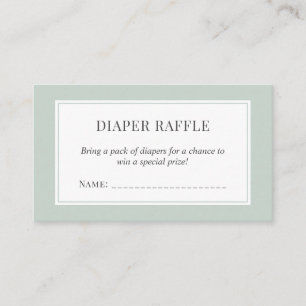 Pastel Sage Green Baby Dusche Windeln Raffle Ticke Begleitkarte