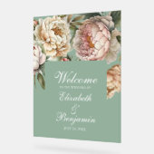 Pastel Sage Green Blush Pink Peony Wedding Willkom Acrylschild (Winkel)