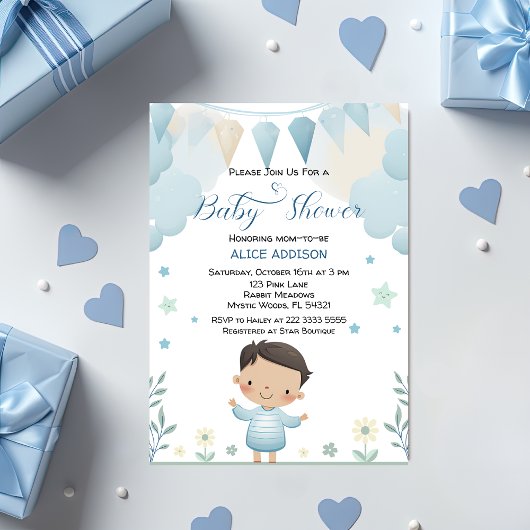 Pastel Sage Green Niedlich Boy mit Sternen und Blu Einladung