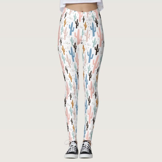 Pastel Saguaro Cactus Pattern Leggings (Vorderseite)
