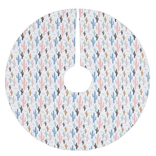Pastel Saguaro Cactus Pattern Polyester Weihnachtsbaumdecke (Vorderseite)