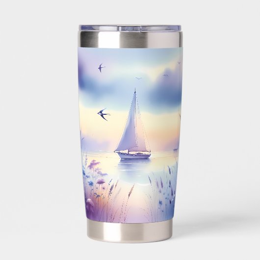 Pastel Sailboat Coastal Dreamscape Thermobecher (Rückseite)